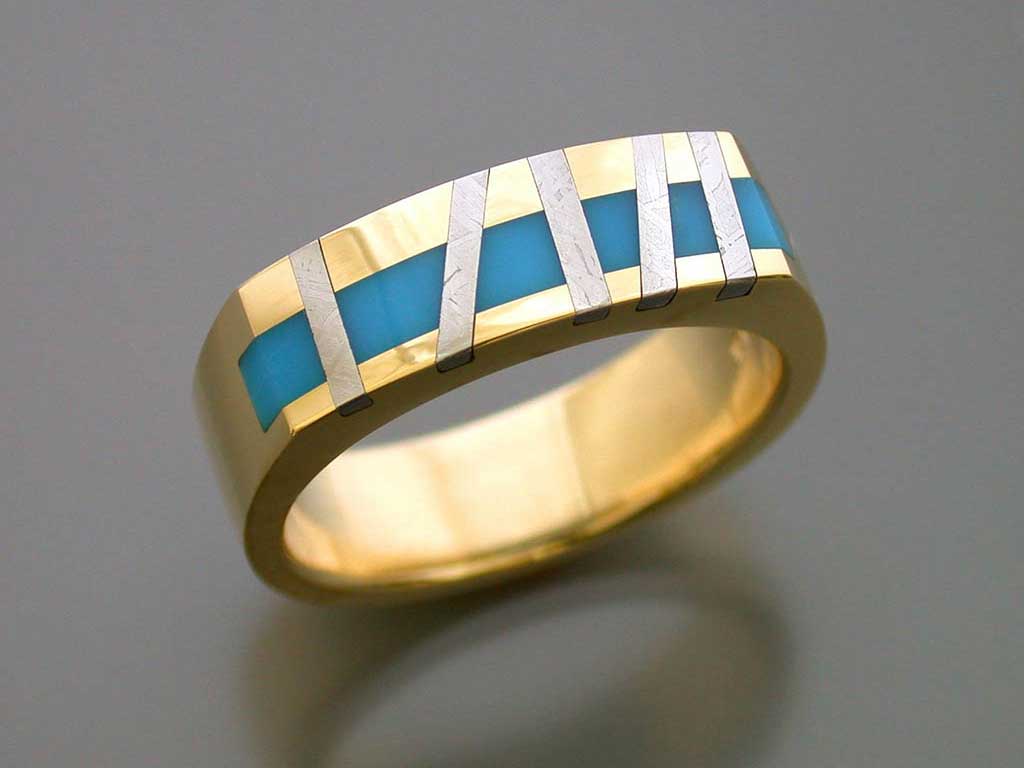 Mens gold hotsell and turquoise rings