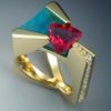 18k Gold, Pink Tourmaline, Diamond & Chrysocolla ring