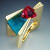 18k Gold, Pink Tourmaline, Diamond & Chrysocolla ring