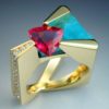 18k Gold, Pink Tourmaline, Diamond & Chrysocolla ring