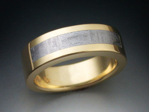 18k Gold Ring Inlaid with Meteorite