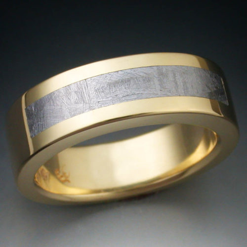 18k Gold Ring Inlaid with Meteorite