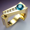 18k Gold Ring with Blue Zircon & Diamonds