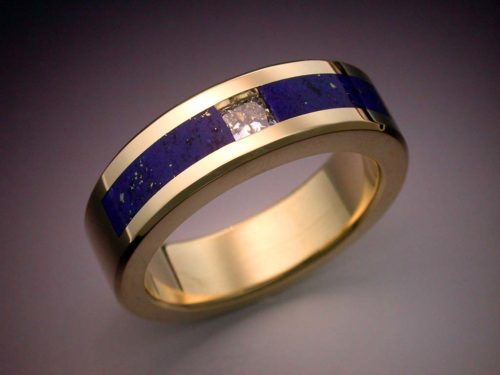 18k Gold Ring with Diamond & Lapis