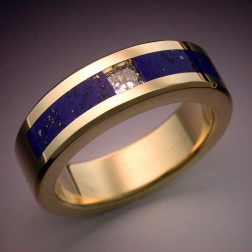 18k Gold Ring with Diamond & Lapis