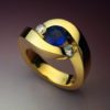 18k Gold Ring with Sapphire & Diamonds