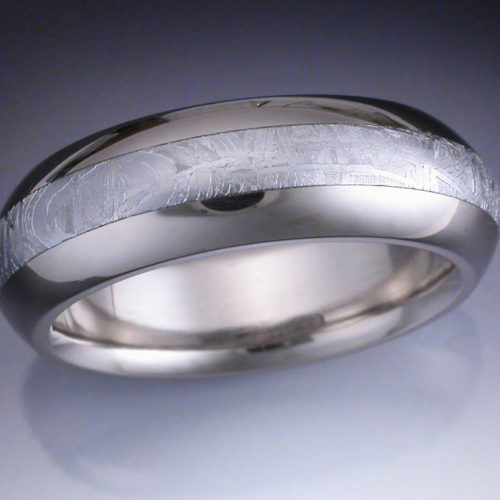 18k Palladium White Gold Ring with Meteorite
