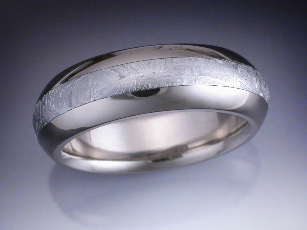 18k Palladium White Gold Ring with Meteorite