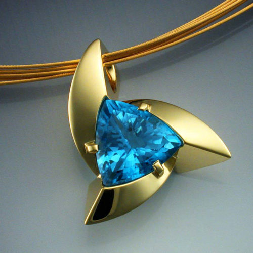 14k Gold Pendant with Trillion Cut Blue Topaz