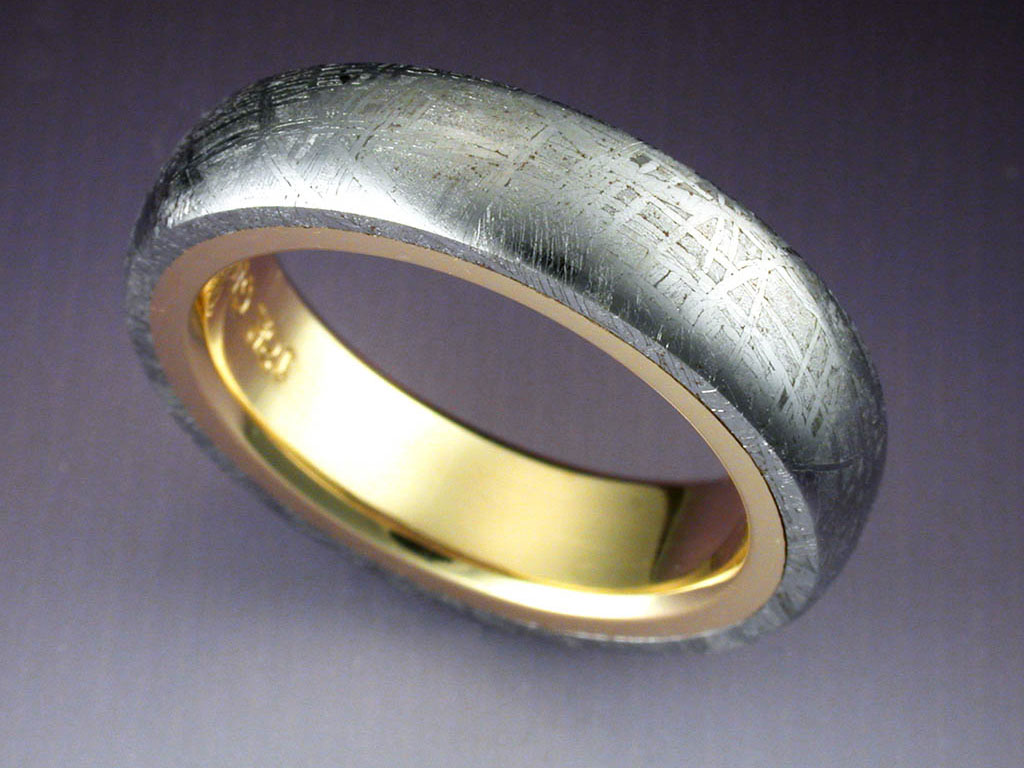 Gibeon Meteorite Ring lined with 18k Gold
