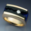 14k Gold Ring with Black Jade, Lapis, & Diamond