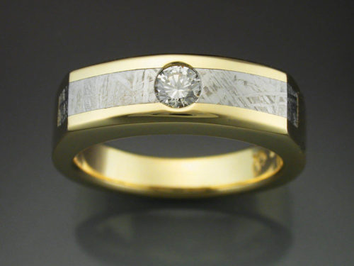 Gold Ring with Meteorite & Diamond