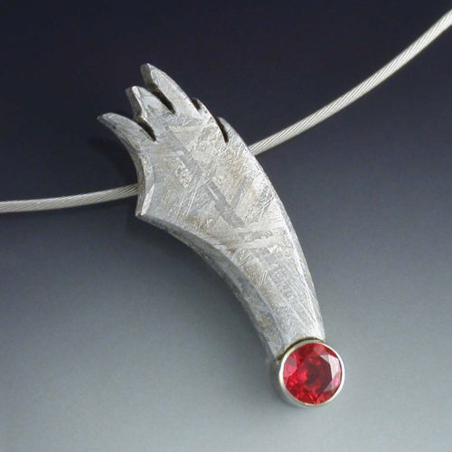 Red Sapphire & Meteorite Shooting Star Pendant