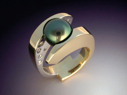 Tahitian Black Pearl & Diamond Ring