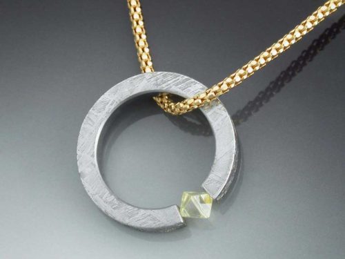 Tension Set Diamond Crystal & Meteorite Pendant