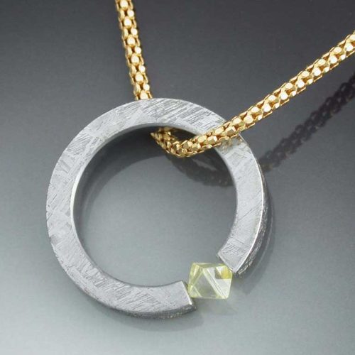 Tension Set Diamond Crystal & Meteorite Pendant