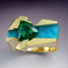 Unique 18k Gold Ring with Tourmaline & Chrysocolla