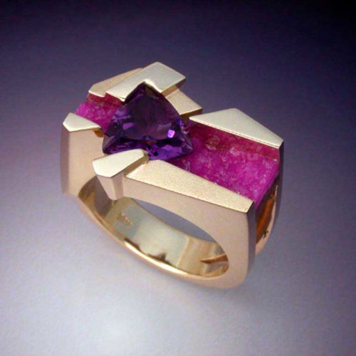 Unique Ring with Amethyst & Pink Druse