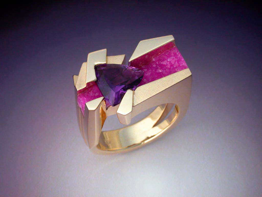 Unique Ring with Amethyst & Pink Druse - Metamorphosis Jewelry Design