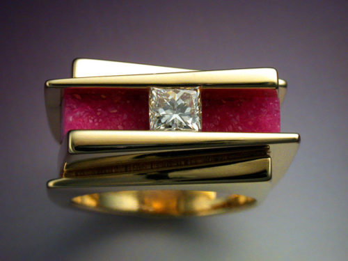 Unique Ring with Diamond & Pink Druse