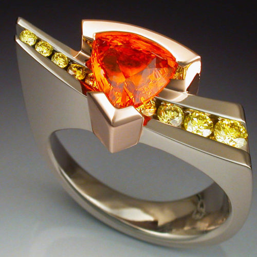 White gold ring with Spessartite Garnet and Diamonds