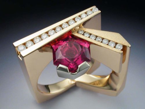 Yellow & White Gold, Pink Tourmaline, & Diamond ring