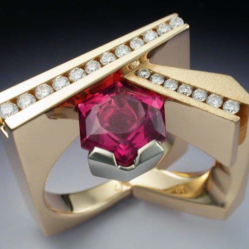 Yellow & White Gold, Pink Tourmaline, & Diamond ring