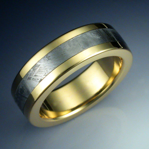 18k Gold Ring with Meteorite Inlay