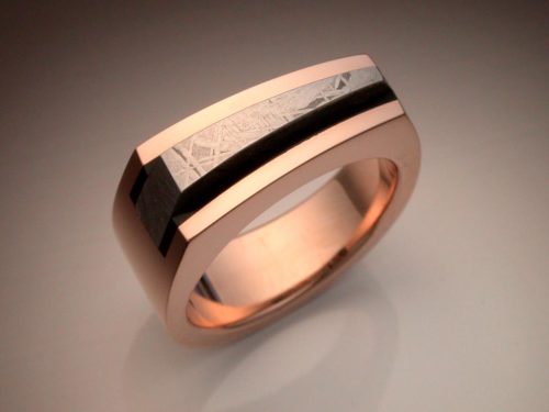 14k Rose Gold Ring with Black Jade & Meteorite