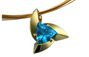 14k Gold Pendant with Trillion Cut Blue Topaz