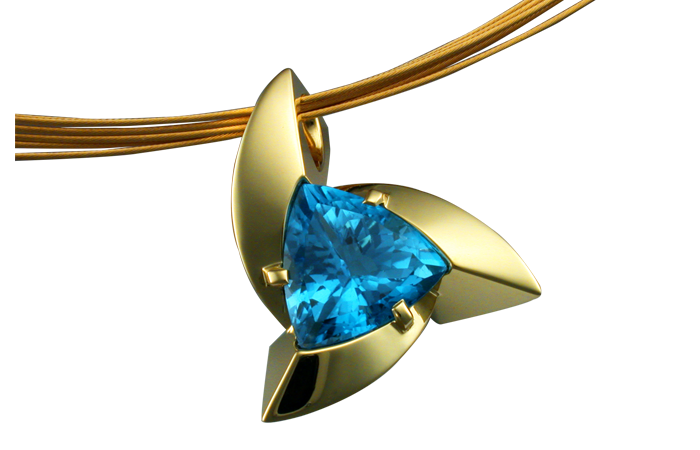 14k Gold Pendant with Trillion Cut Blue Topaz