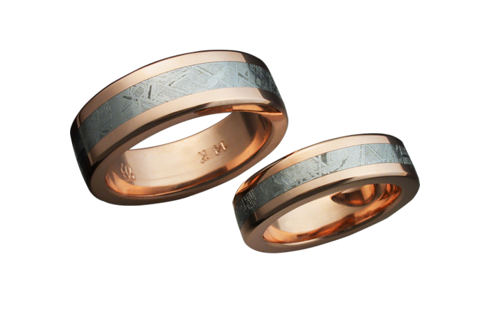 14k Rose Gold Ring with Tambo Meteorite Inlay