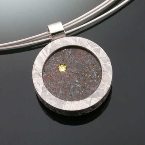 Dawn of the Solar System Pendant with Meteorite and Diamond