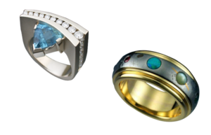 White & Rose Gold Ring and 18k Gold Nine Planets Ring