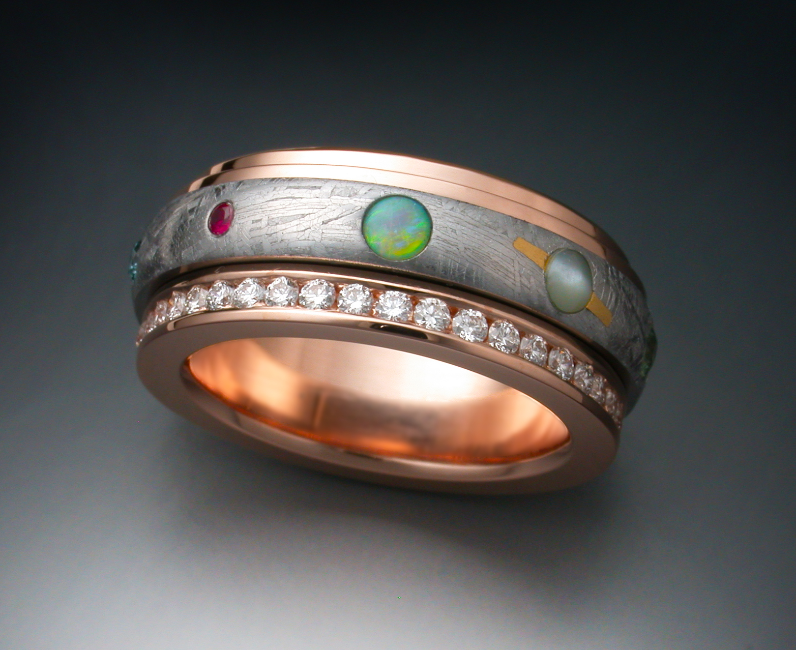 18k Gold Nine Planets Ring With Meteorite Gemstones | lupon.gov.ph